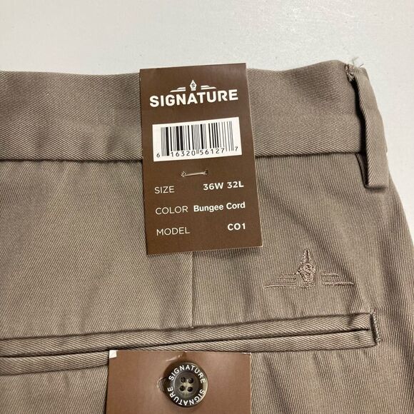 SIGNATURE, Men’s pants, flat front, tag says 36/32, hand measures 35/32, brown, - Picture 5 of 12